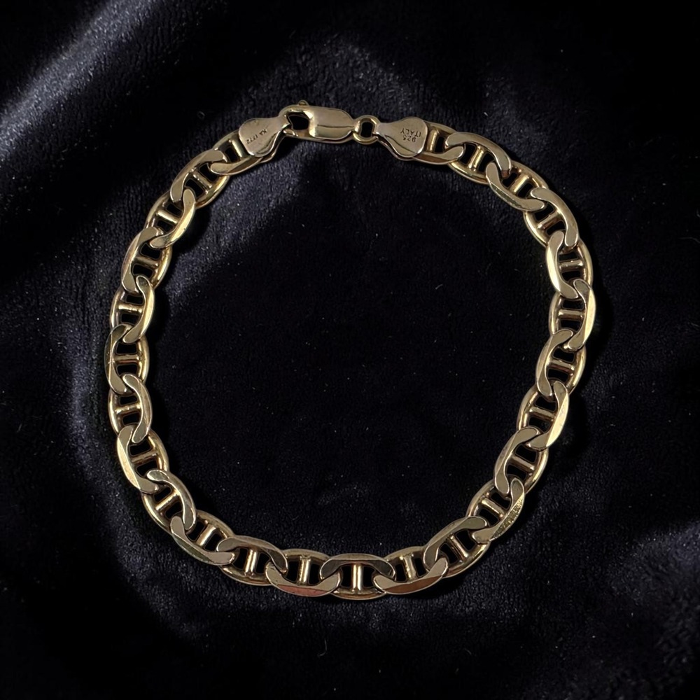Italy Karizia S.p.A. Sterling Gold Wash Mariner Chain Bracelet 9" 17g